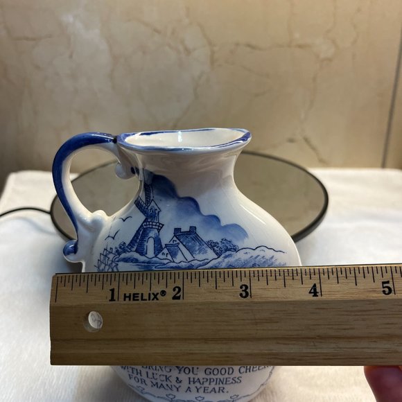 Vintage decor left handed painted pitcher porcelain blue Holland scene - Picture 5 of 9